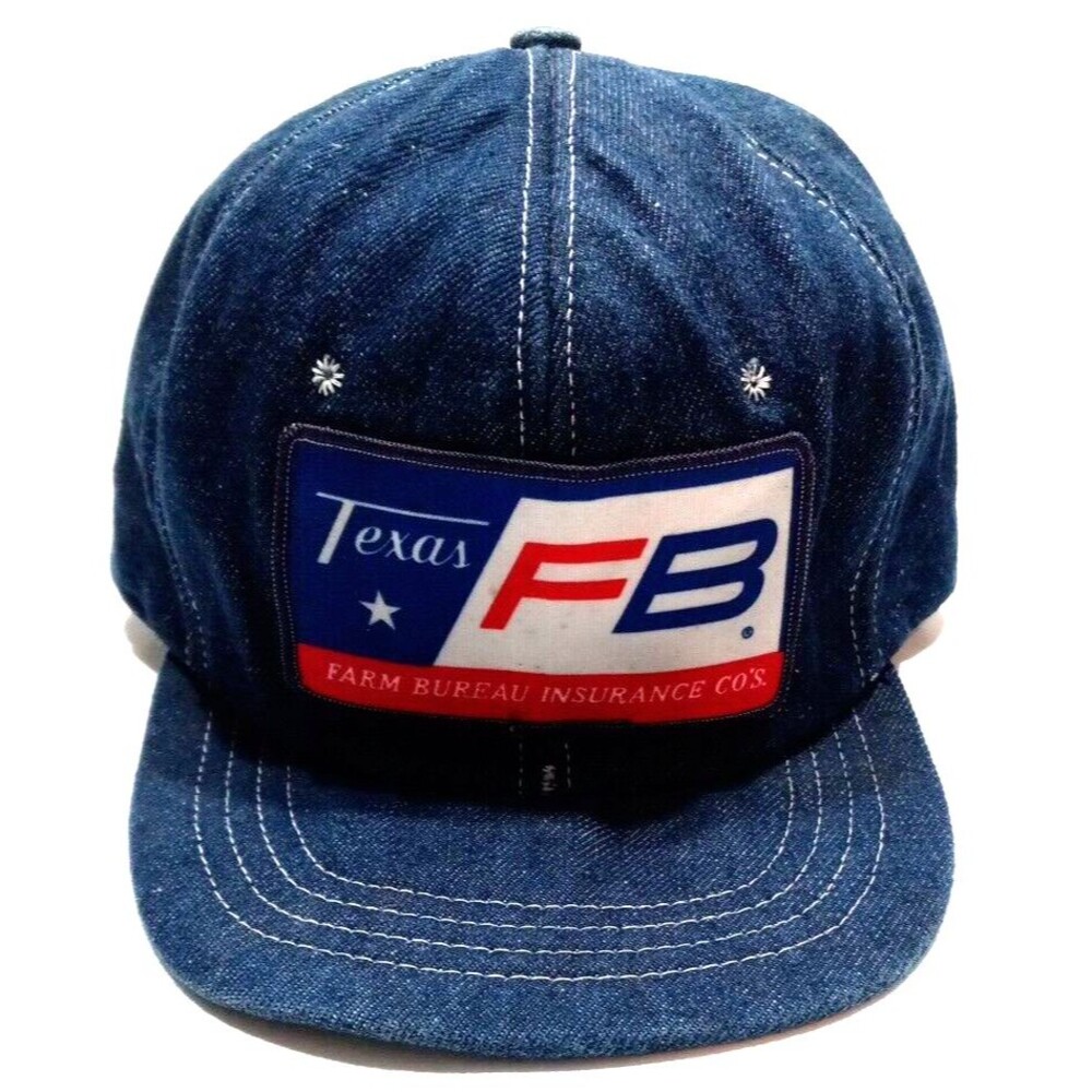Vintage Denim Texas FB Farm Bureau Insurance Co's.  Trucker Hat Cap Snap Back